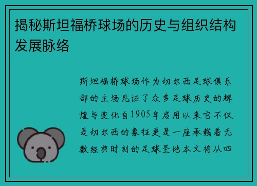 揭秘斯坦福桥球场的历史与组织结构发展脉络