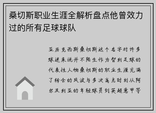 桑切斯职业生涯全解析盘点他曾效力过的所有足球球队